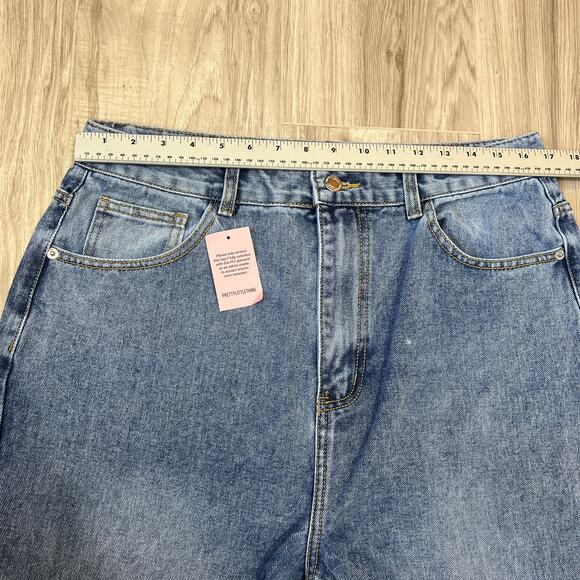 PrettyLittleThing Blue High Rise Straight Leg Jeans Raw Hem Size Tall 10 - Picture 3 of 11